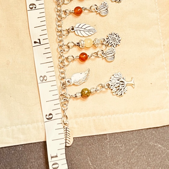 Stainless Steel Chain Bracelet Fall Charms & Crystal Beads Leaves Pumpkins Trees - Picture 15 of 15